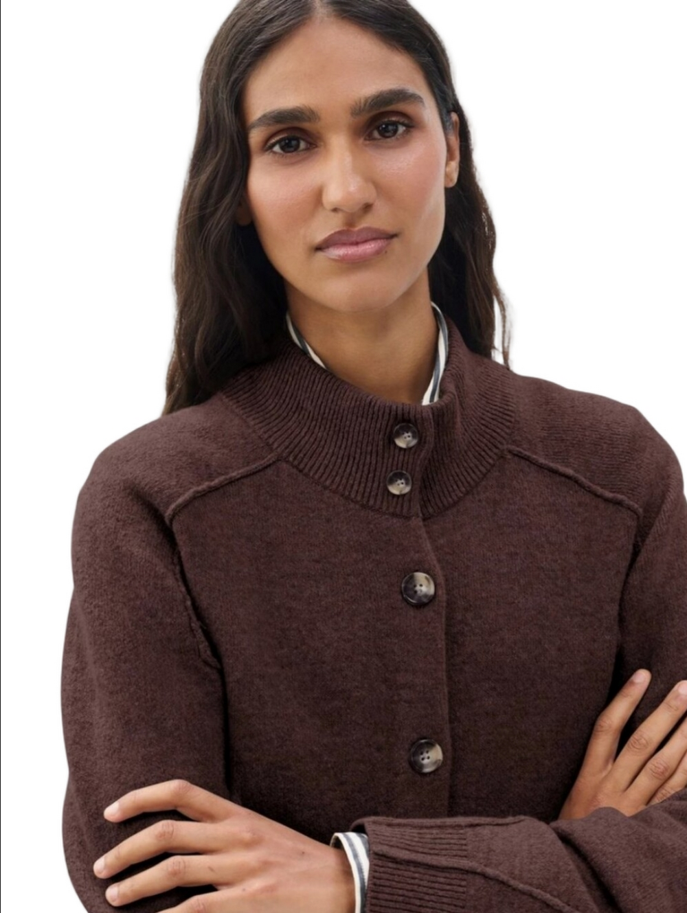 🆕🤎RAG & BONE "BRIDGET" RICH BROWN ITALIAN WOOL BLEND MOCKNECK CARDIGAN - Picture 3 of 16